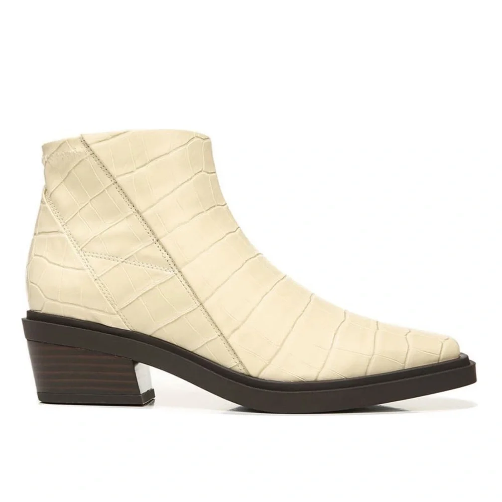 Franco Sarto Fina Western Bootie in Cream Croc Faux Leather Size 6